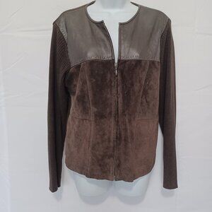 Escapade sweater cardigan‎ jacket brownmix media full zip sz L
